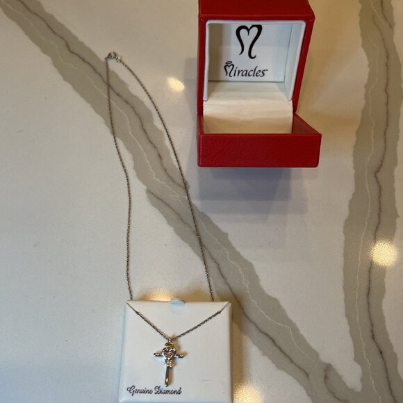 NIB Miracles Sterling Silver Cross with Heart & Halo Pendant on 18" Silver Chain - Picture 5 of 11